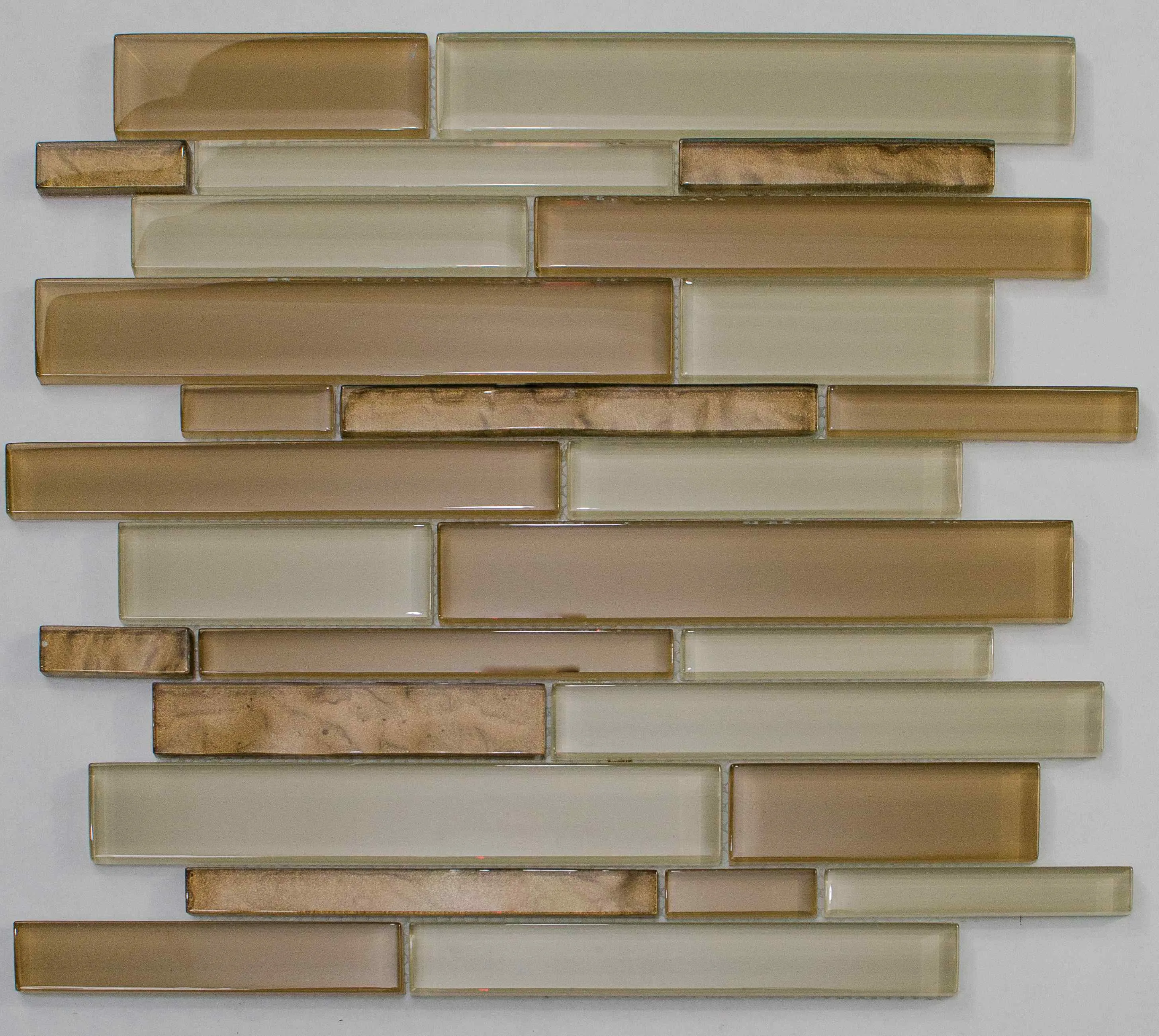 Optimized Title: Beige Linear Glass Mosaic Tiles - 12x12 Size