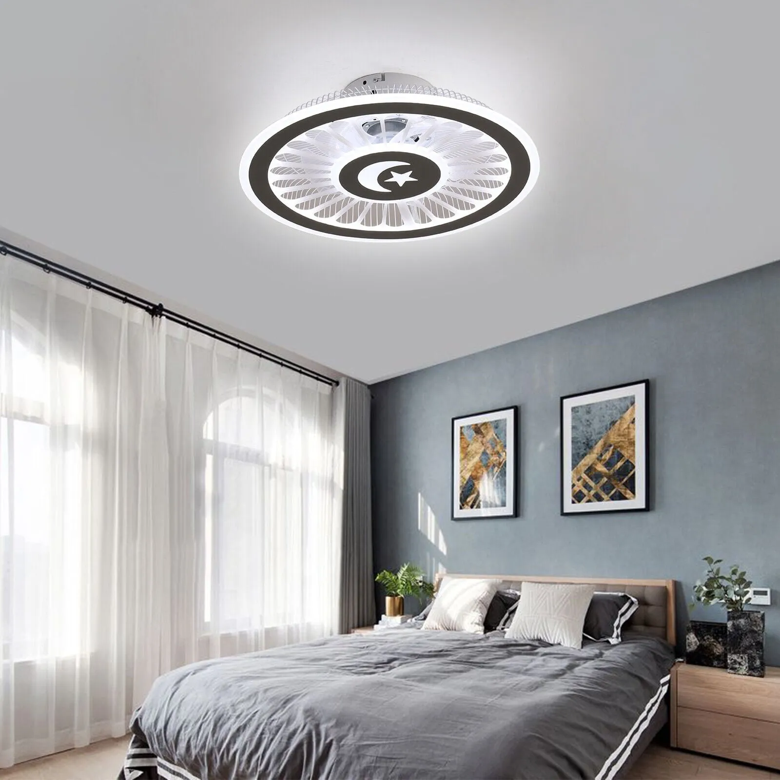 18' Modern Ceiling Fan LED Light w/ Remote Flush Mount Chandelier Dimmable Lamp