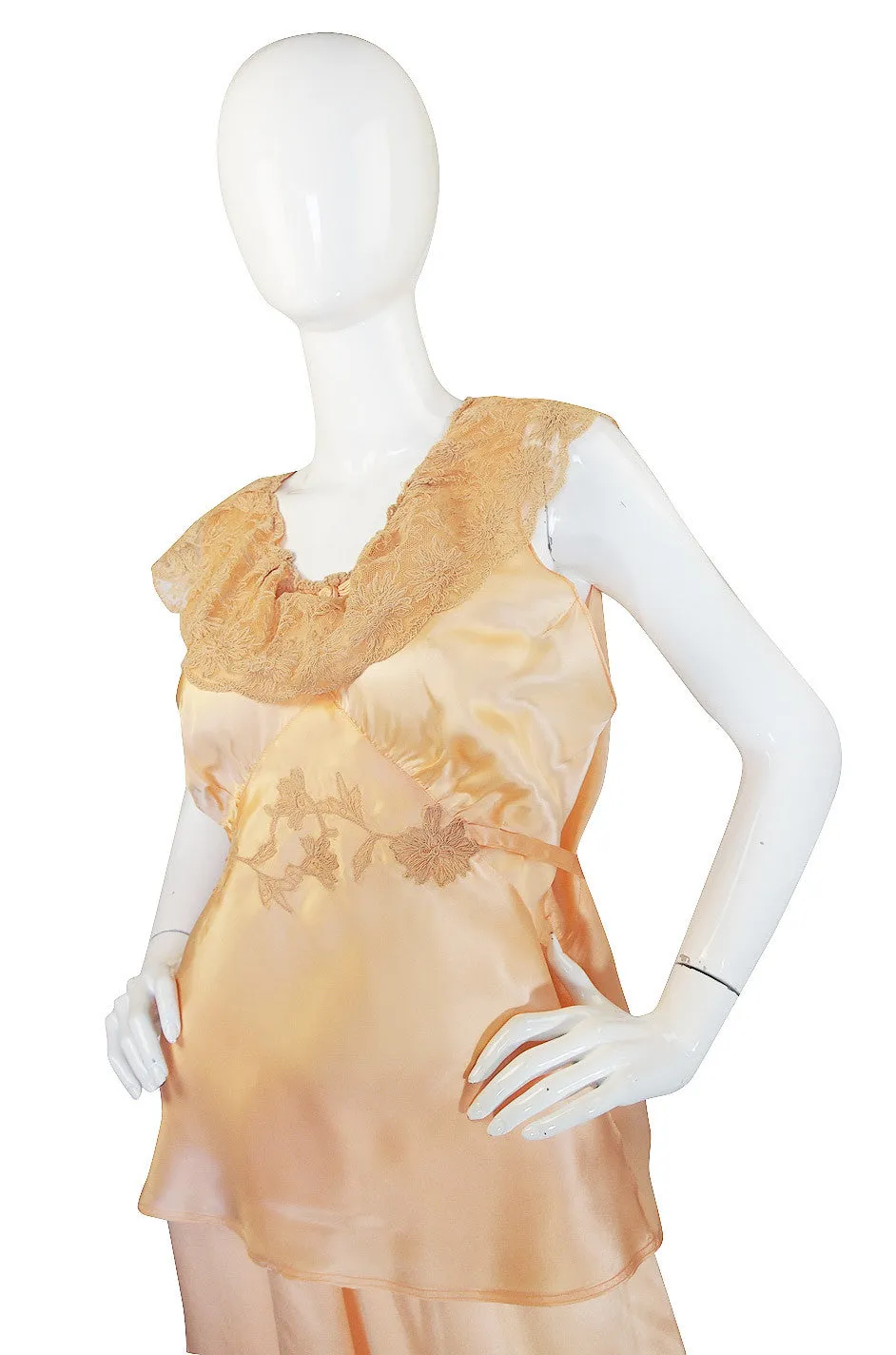 1940s Two Piece Peach Silk Lingerie Set