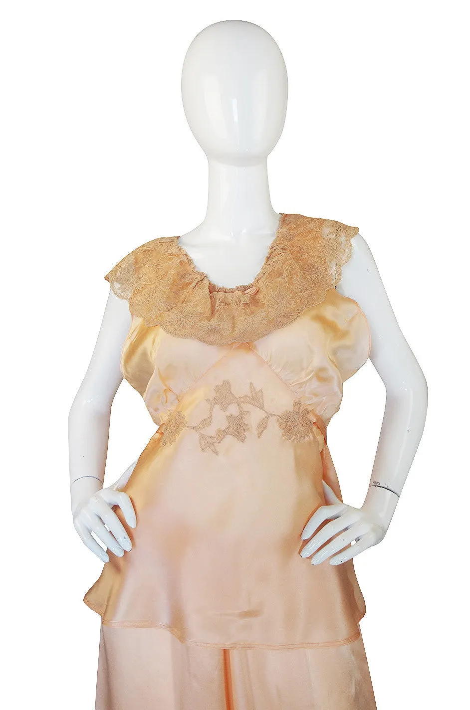 1940s Two Piece Peach Silk Lingerie Set