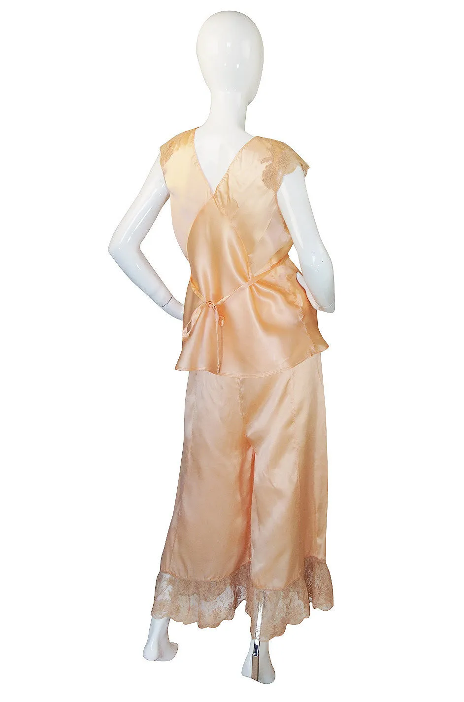 1940s Two Piece Peach Silk Lingerie Set