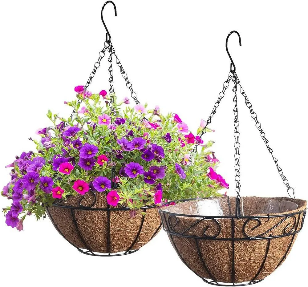 2 Wall Baskets for Indoor/Outdoor Decor (Half Moon) with coco liner by Green Enterprises