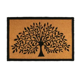 90cm x 60cm Black Tree of Life Coir Door Mat - By Nicola Spring