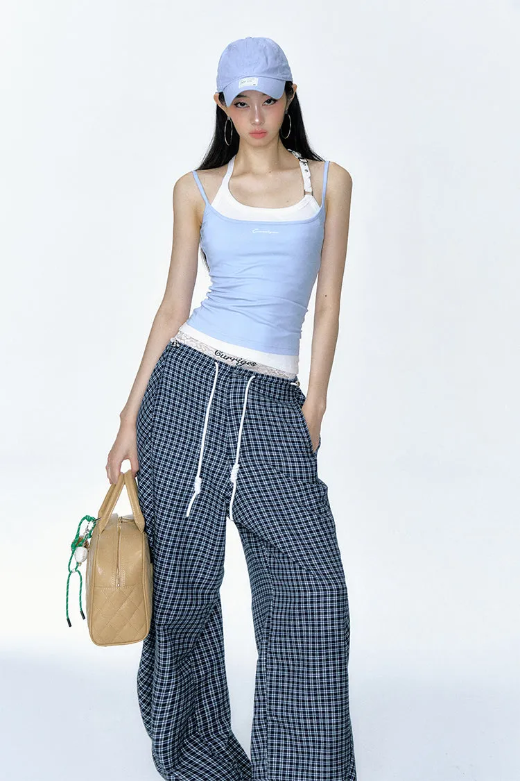 American Retro Plaid Loose Straight Work Pants CUR0131