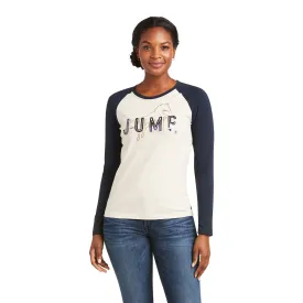 Ariat Ladies Jump Long Sleeve Oatmeal/Sapphire T-Shirt 10036957