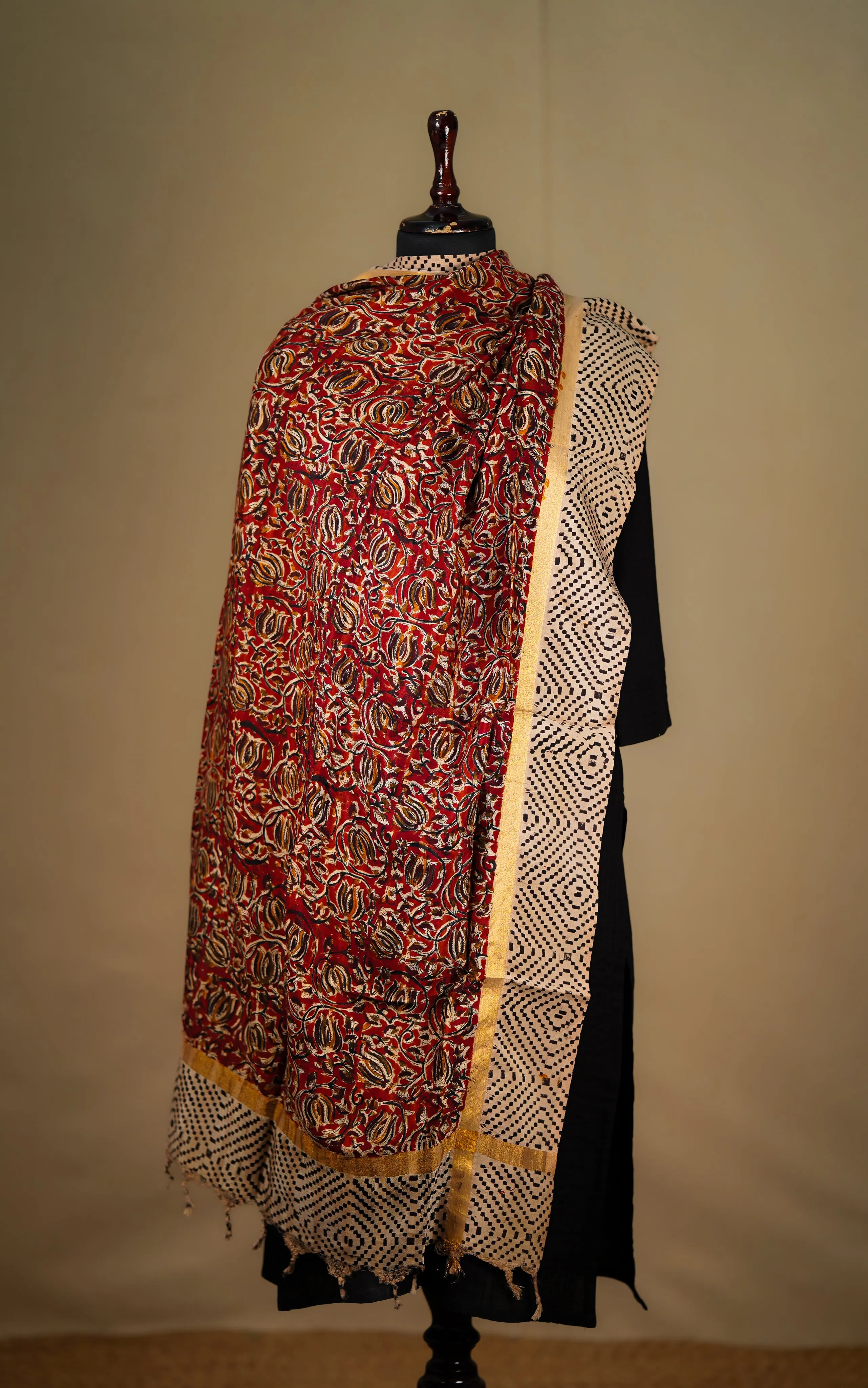 Art Silk Hand Blocked Kalamkari Dupatta 129IOS12