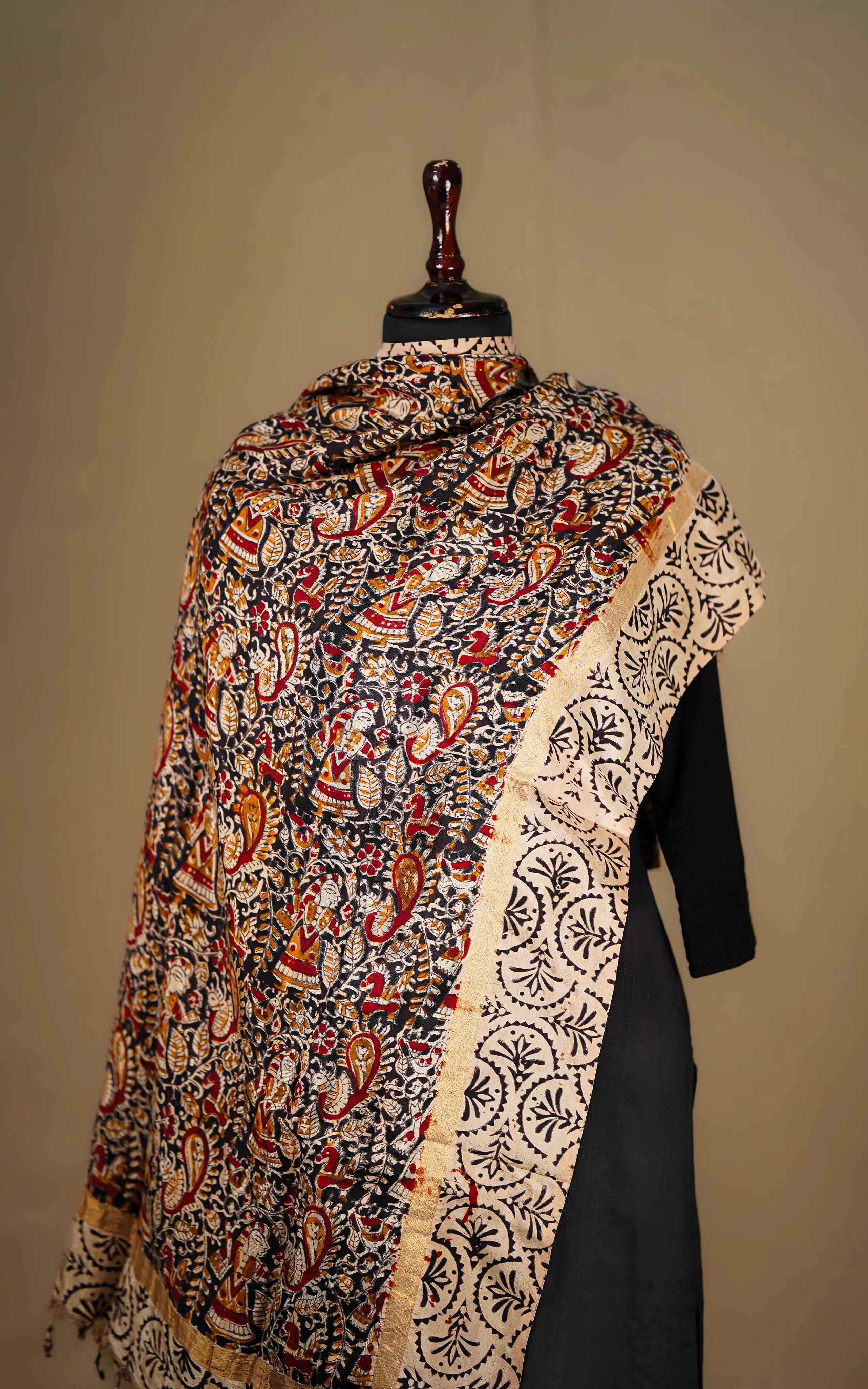 Art Silk Hand Blocked Kalamkari Dupatta 129IOS20