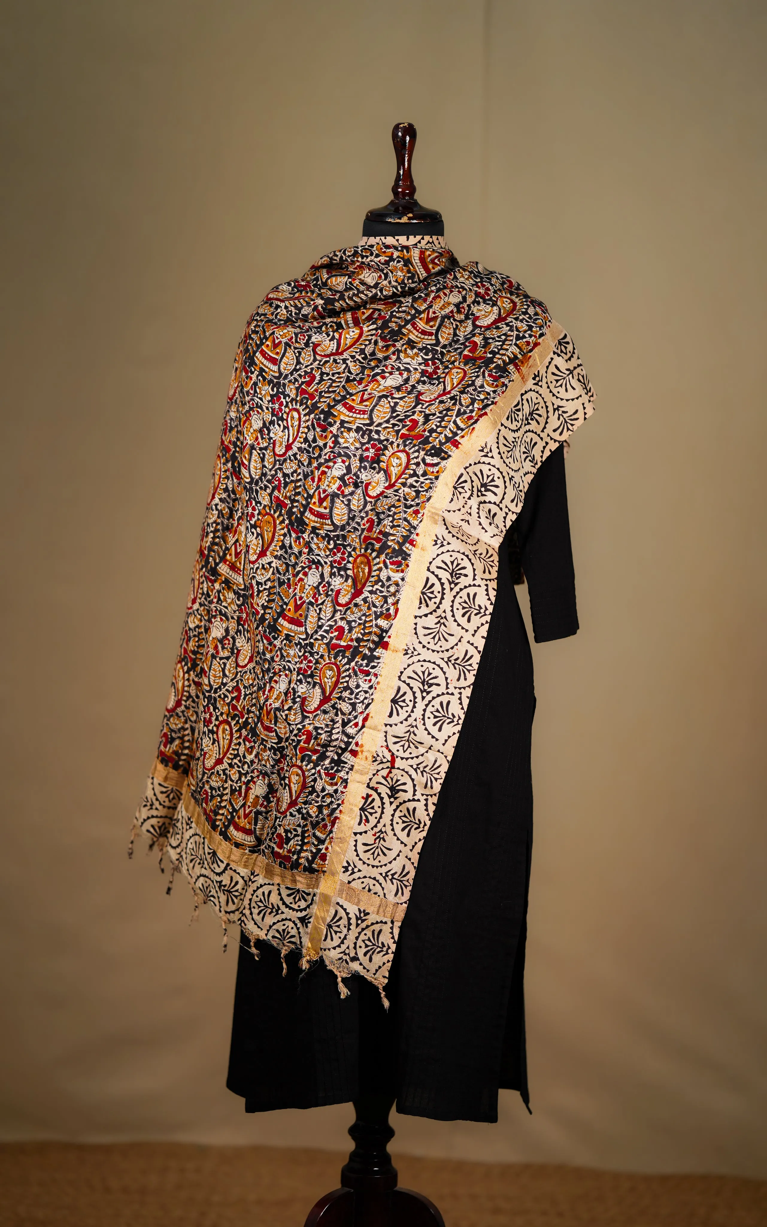 Art Silk Hand Blocked Kalamkari Dupatta 129IOS20