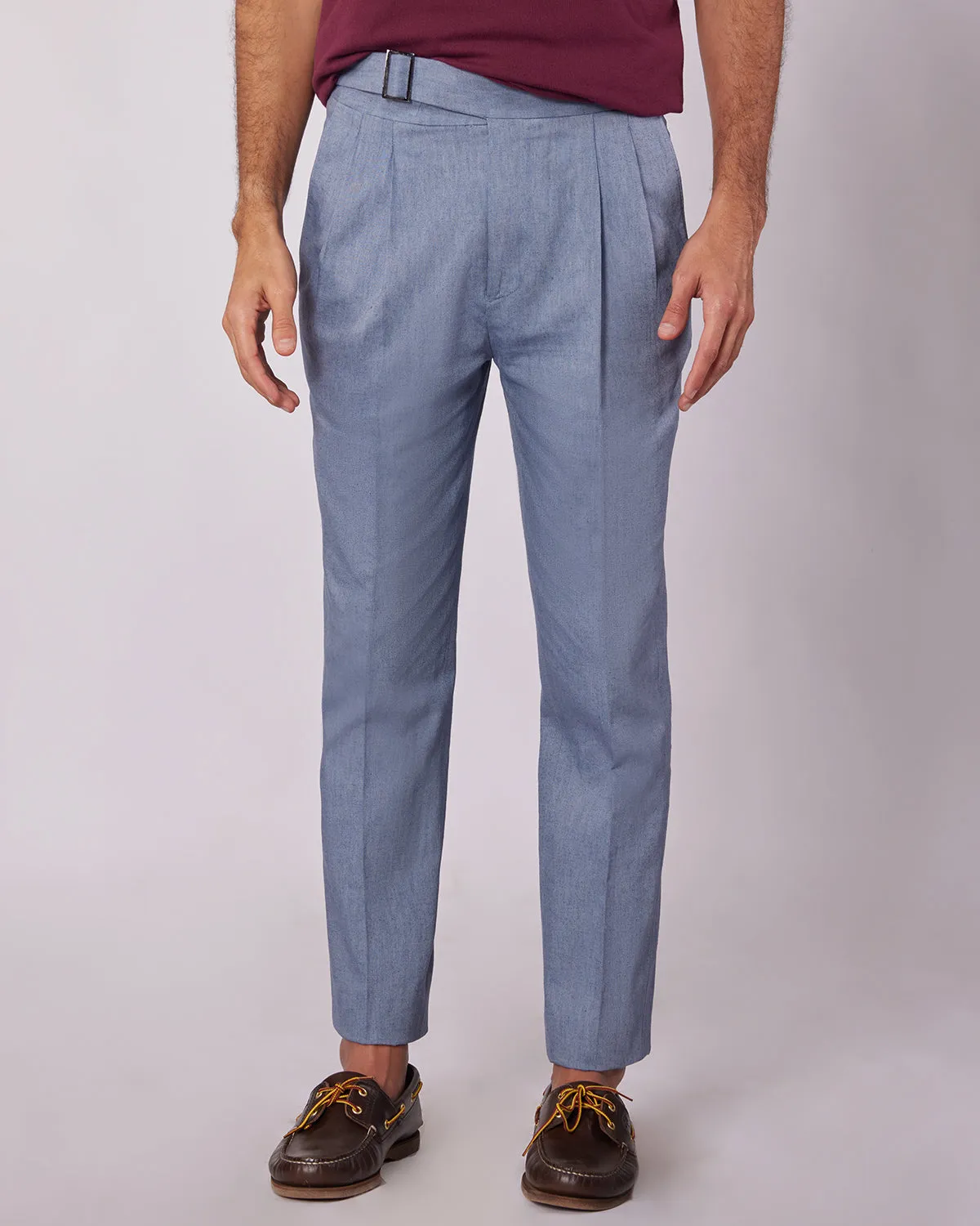 Aura Cotton Linen Neapolitan Pants - Blue