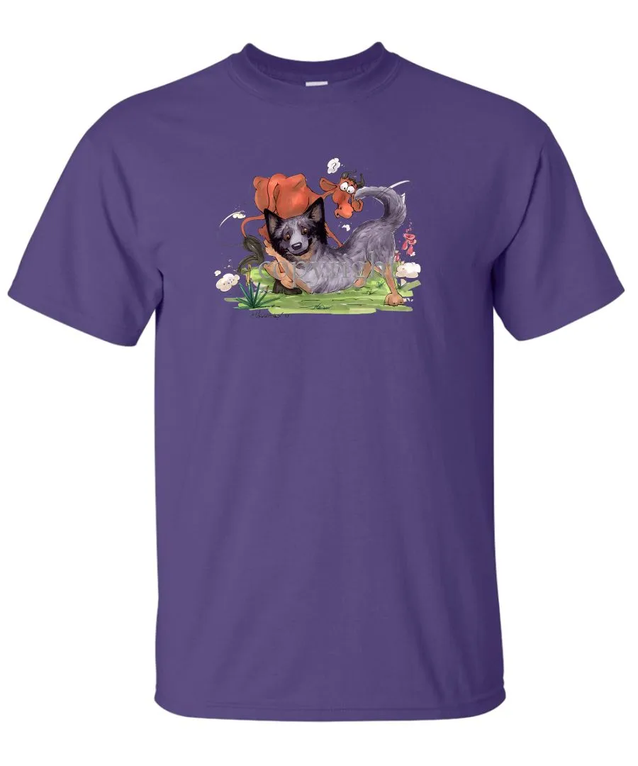 Australian Cattle Dog - Tackling Cow - Caricature - T-Shirt