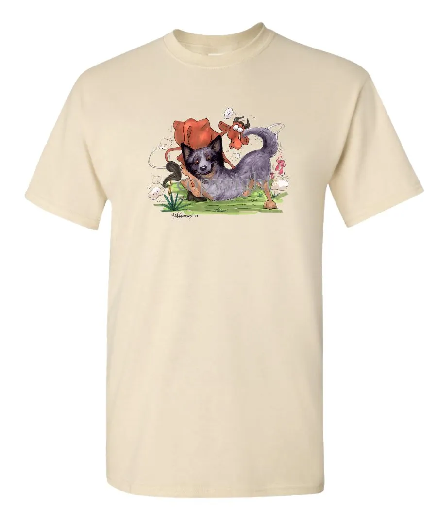 Australian Cattle Dog - Tackling Cow - Caricature - T-Shirt