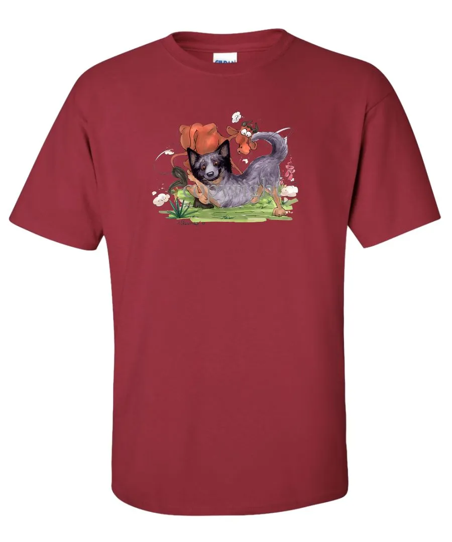 Australian Cattle Dog - Tackling Cow - Caricature - T-Shirt