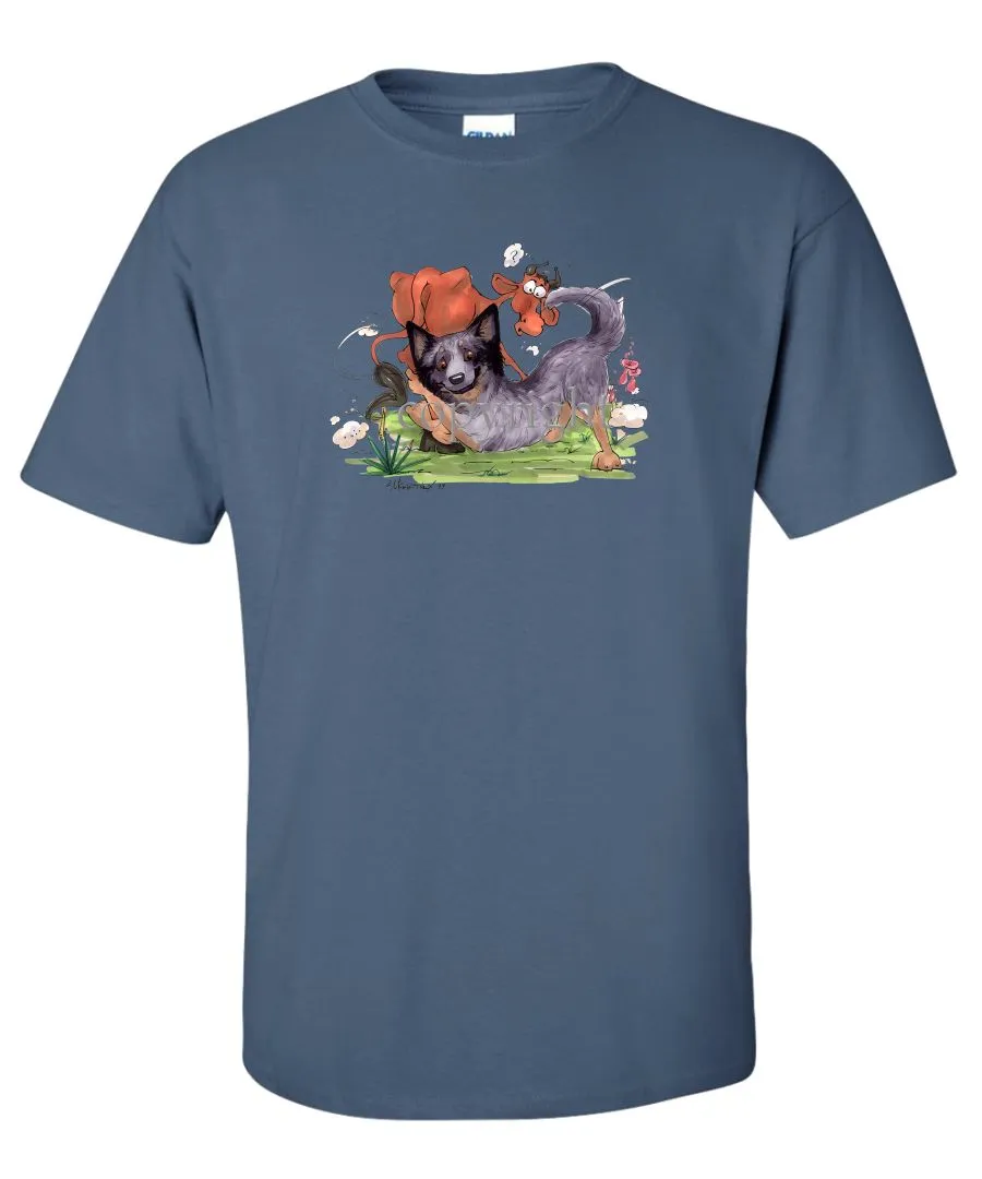 Australian Cattle Dog - Tackling Cow - Caricature - T-Shirt