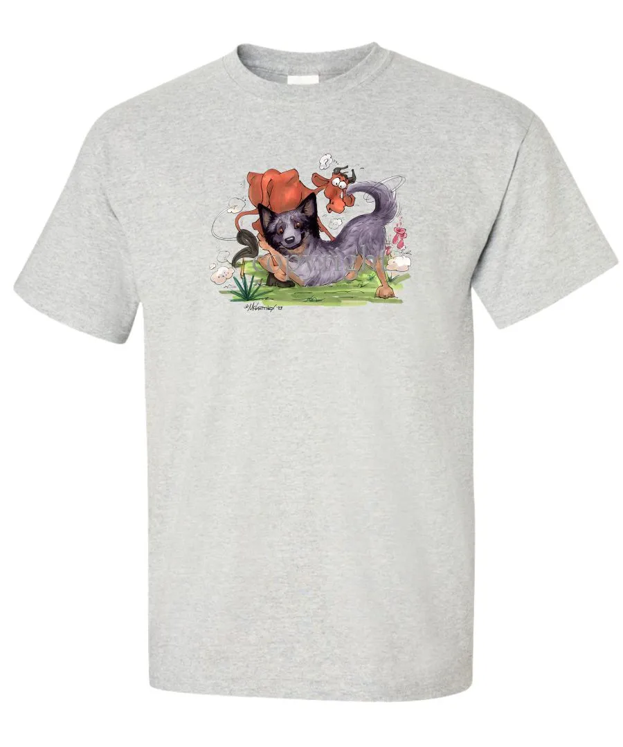 Australian Cattle Dog - Tackling Cow - Caricature - T-Shirt