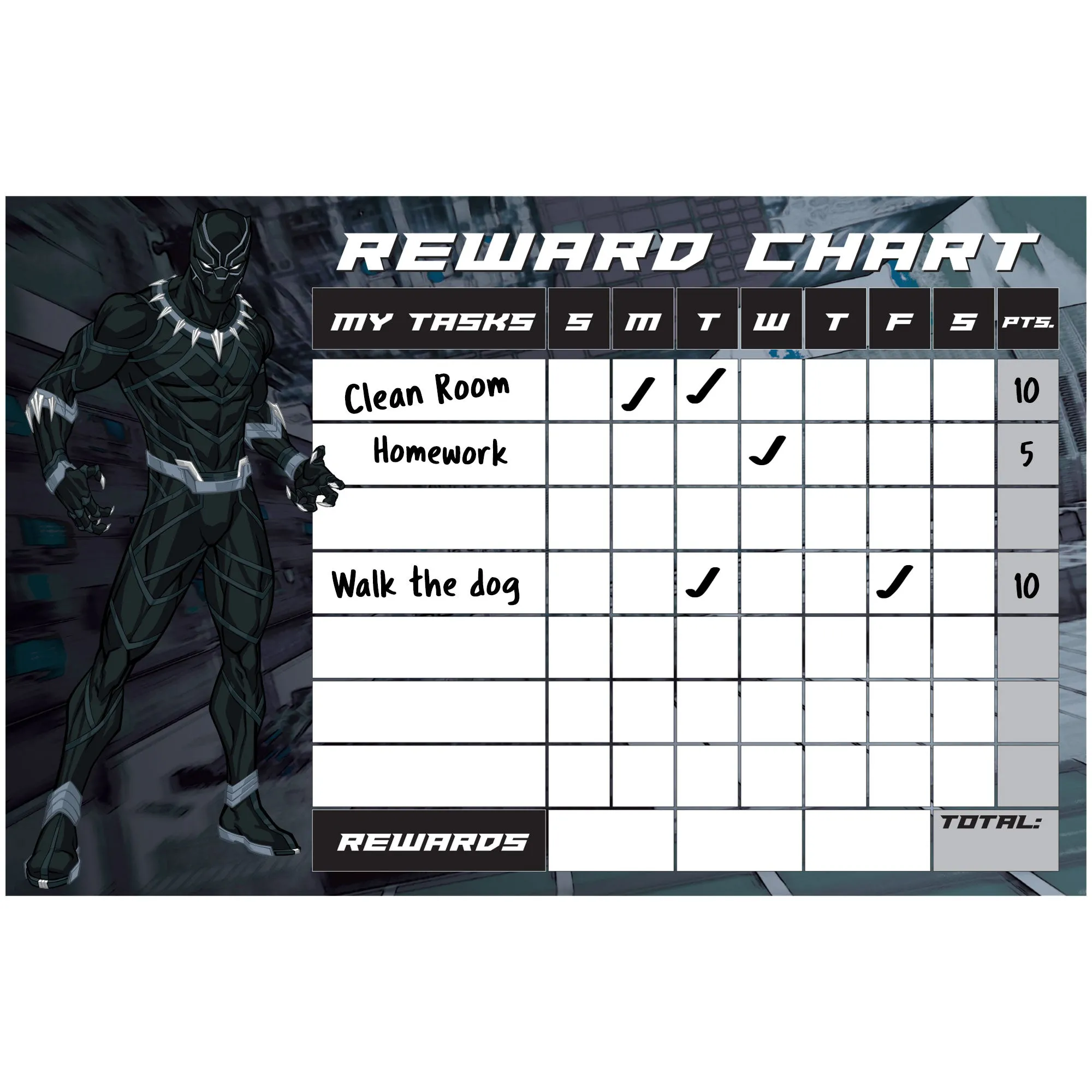 Avengers: BLACK PANTHER Reward Chart Dry Erase        - Officially Licensed Marvel Removable Wall   Adhesive Decal