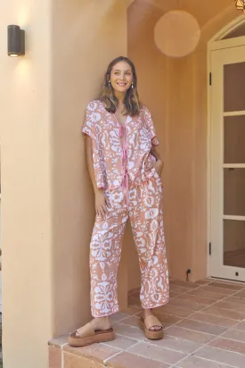 Bianca Tie Sleep Set - Pants - Lyocell Linen - Flower Folk - Dusty Coral