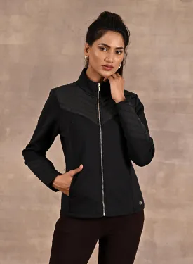 Black Long Sleeve Jacket with Quilting at Front and Sleeves