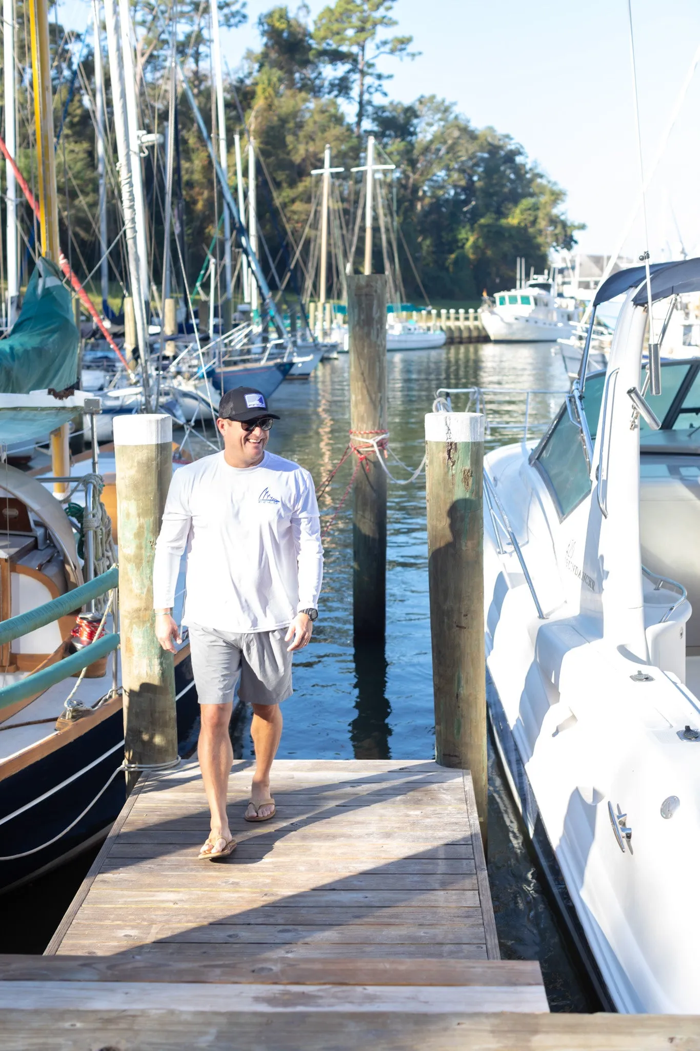 Blue Marlin Long Sleeve Performance in White