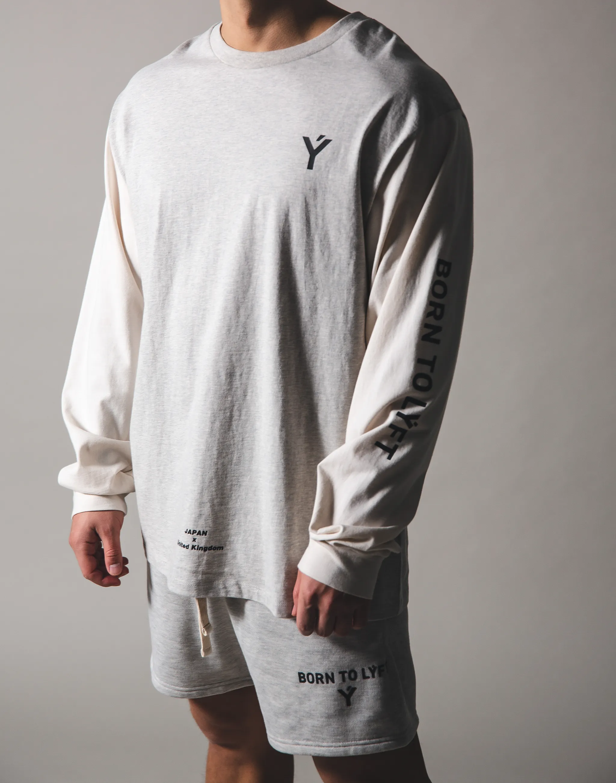 BORN TO LÝFT Big Long T-Shirt - Grey / Off White