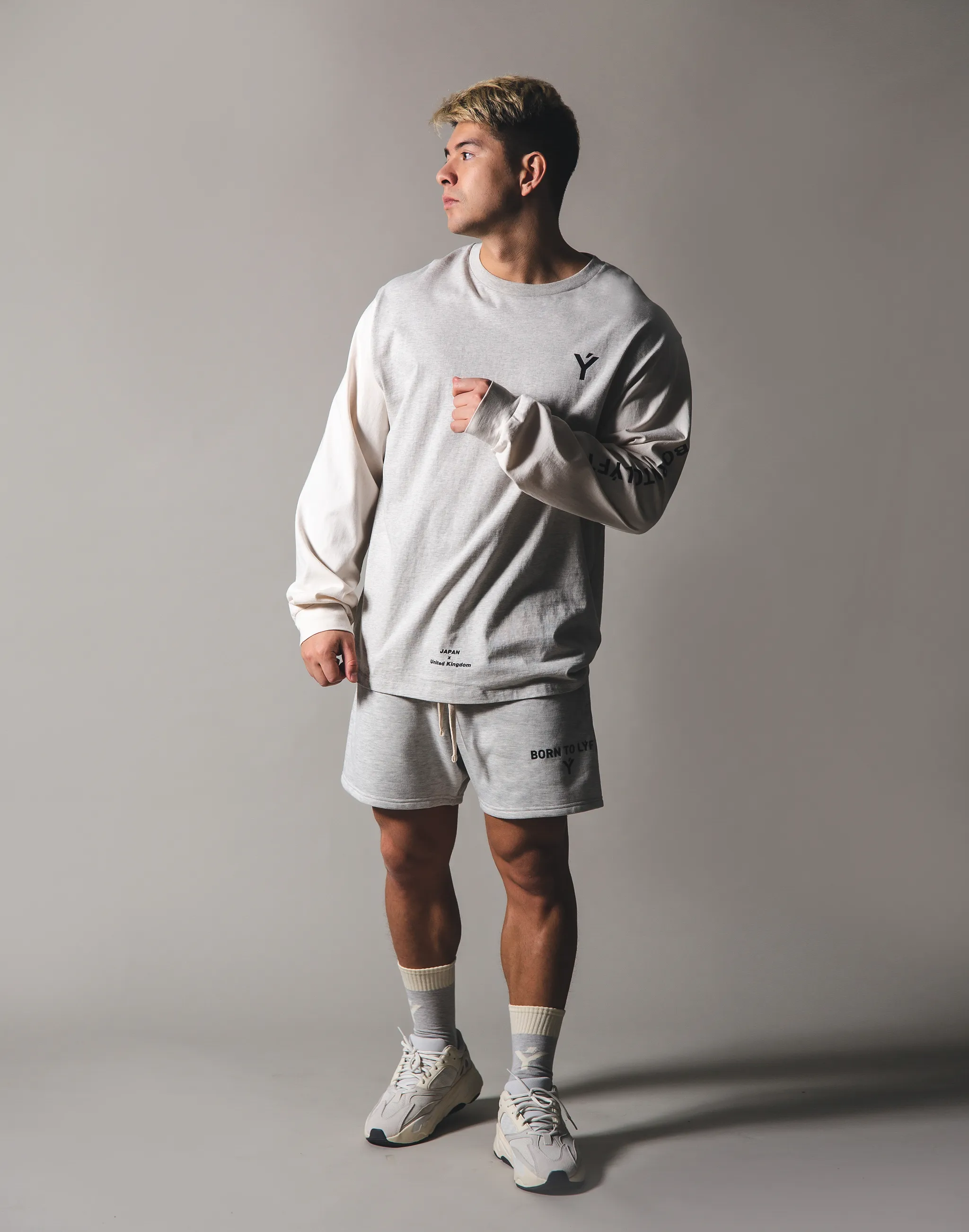 BORN TO LÝFT Big Long T-Shirt - Grey / Off White