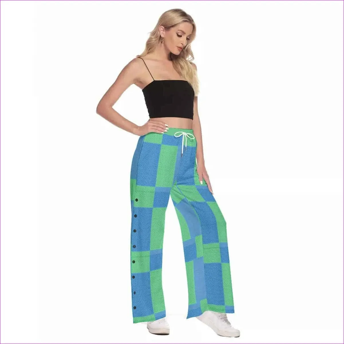 Checkered Pixel Womens Snap Button Trousers