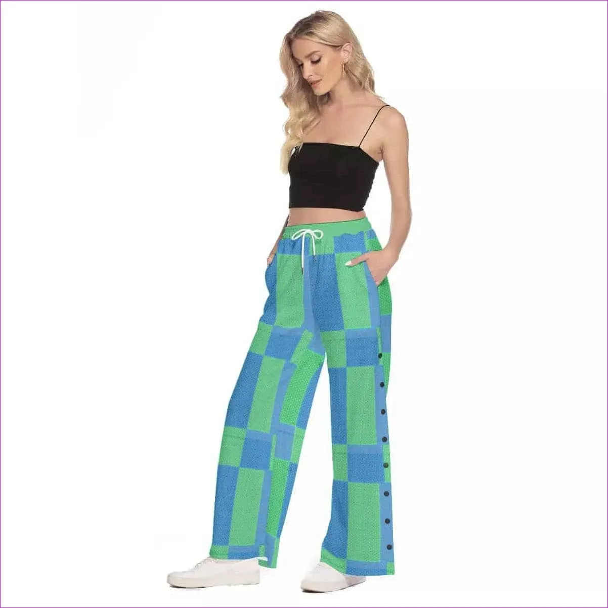 Checkered Pixel Womens Snap Button Trousers