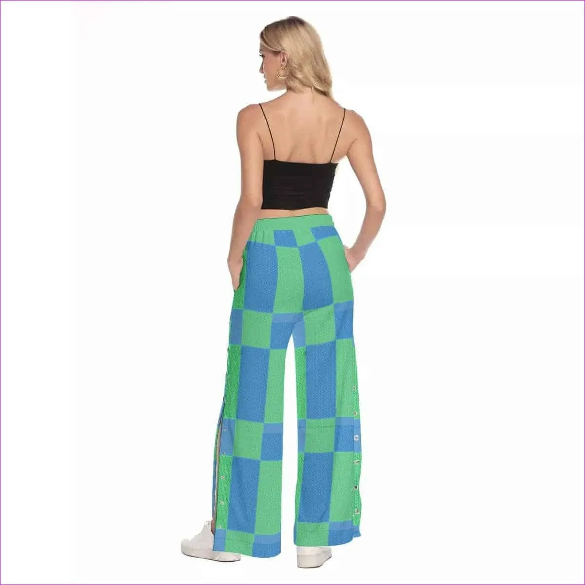 Checkered Pixel Womens Snap Button Trousers