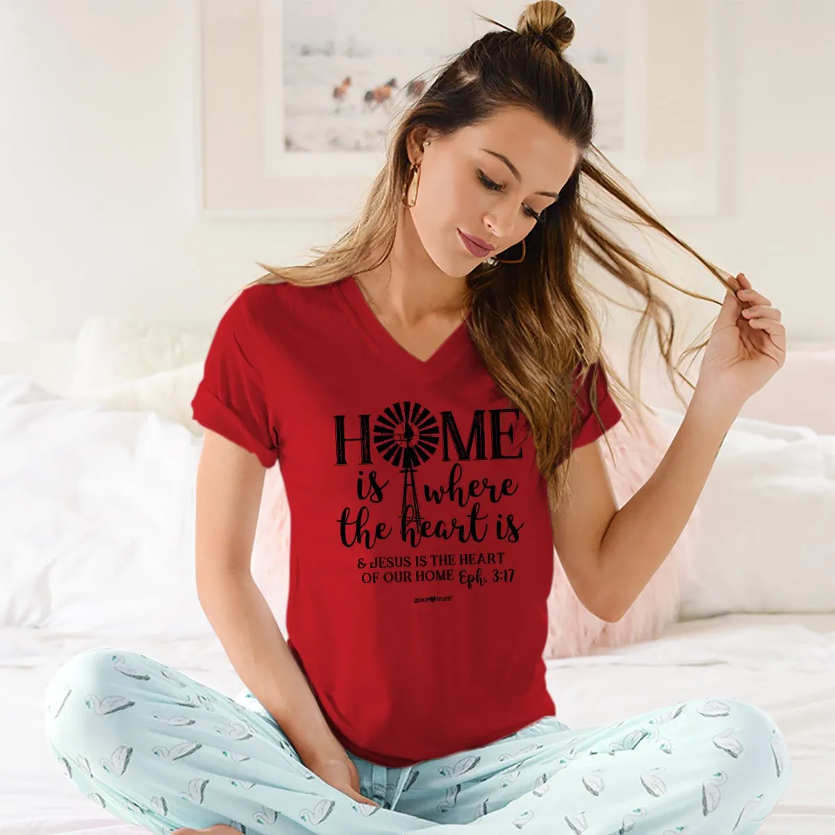 Cherished Girl Grace & Truth Home Windmill Christian V-Neck T-Shirt