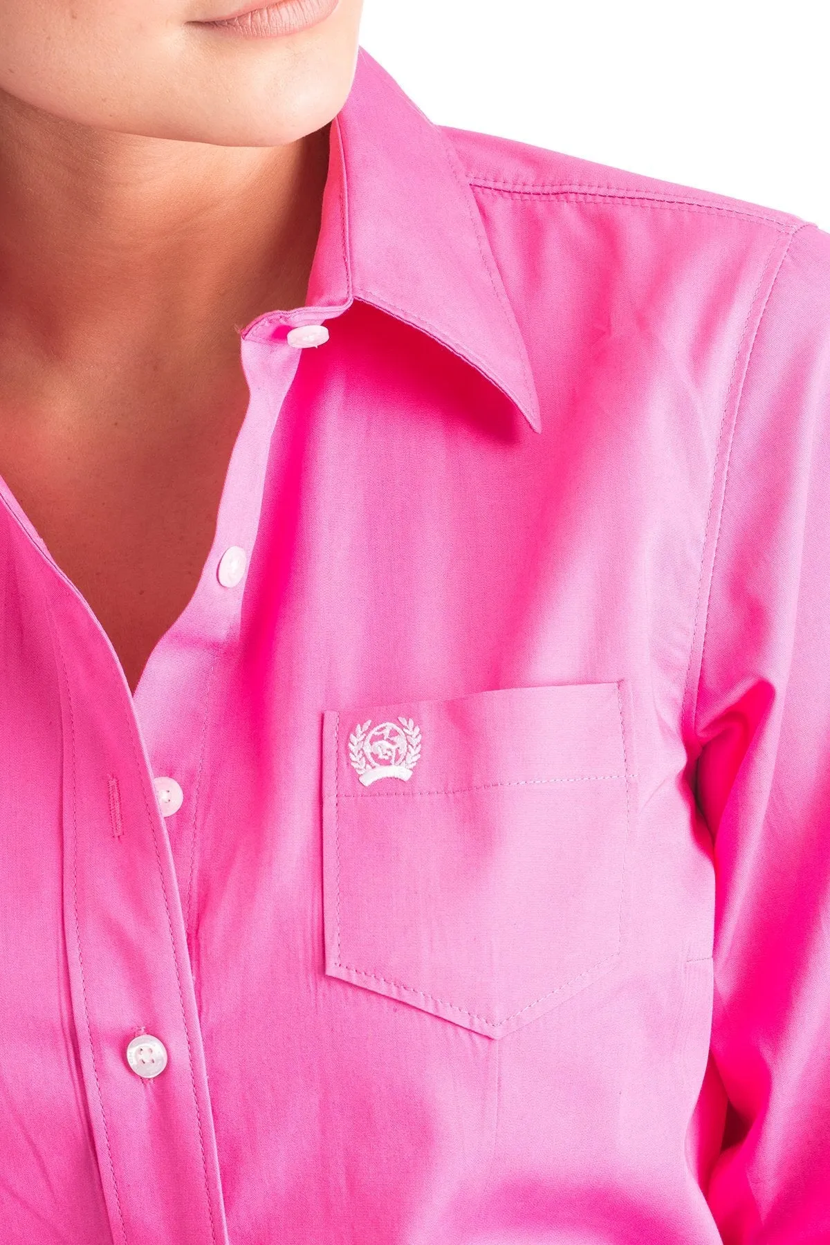 Cinch Ladies Womans Solid Pink Button-Down Western Shirt Style MSW9164033