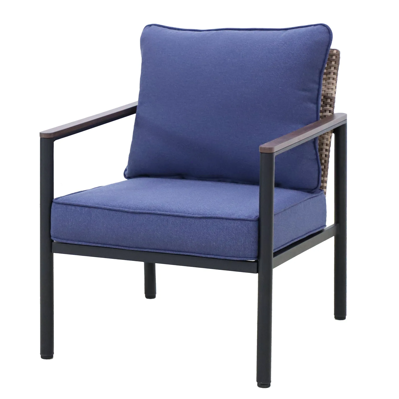 COOS BAY Modern Patio Dining Chair with Cushions, Beige/Blue