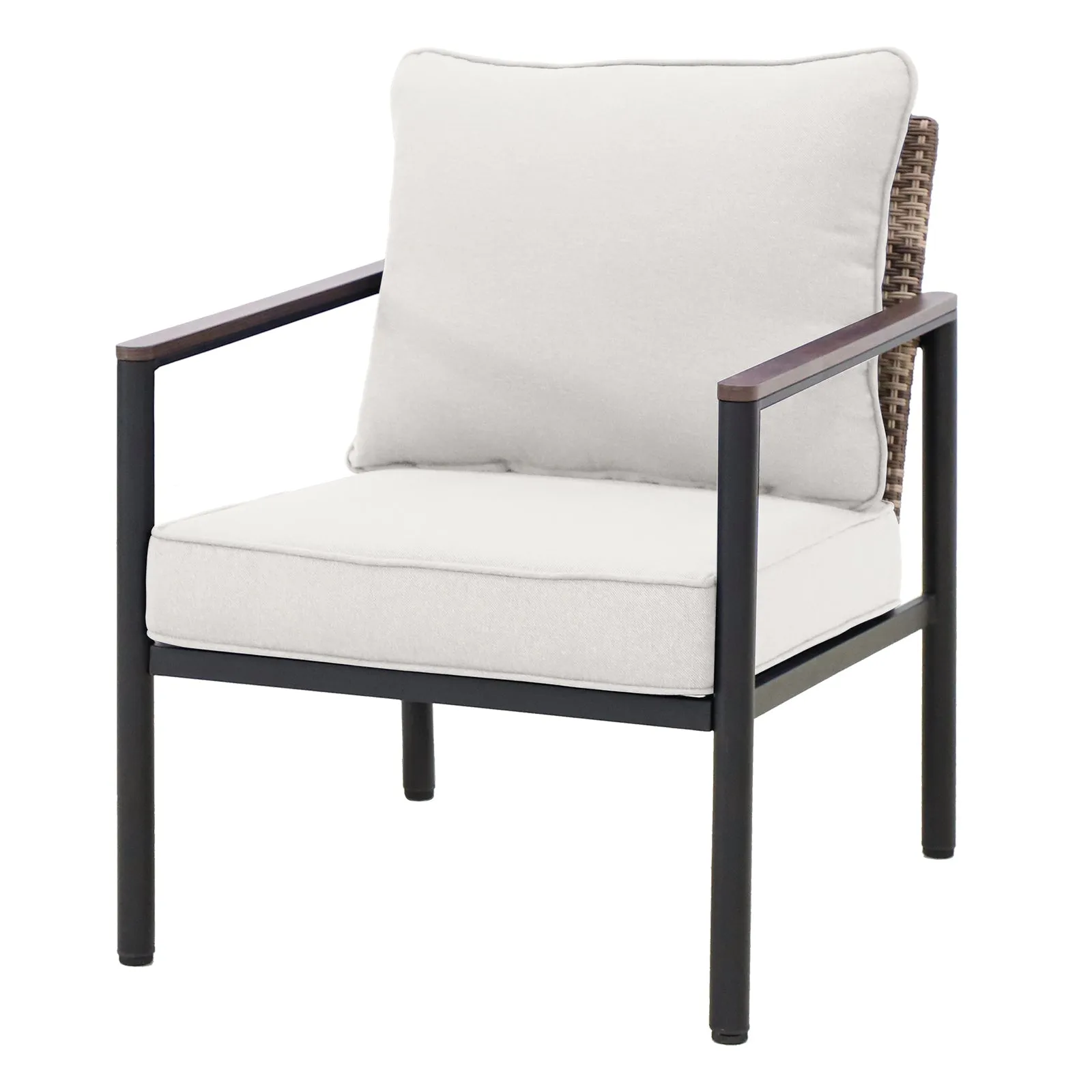 COOS BAY Modern Patio Dining Chair with Cushions, Beige/Blue