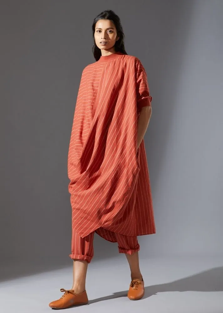 Cotton Cowl Dress-Rust