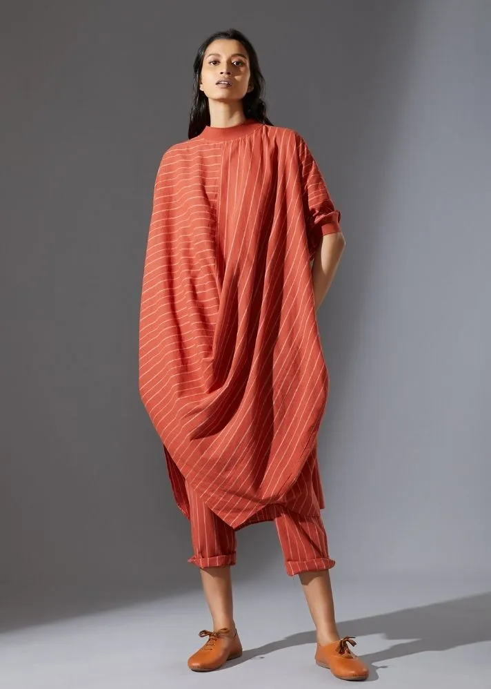 Cotton Cowl Dress-Rust