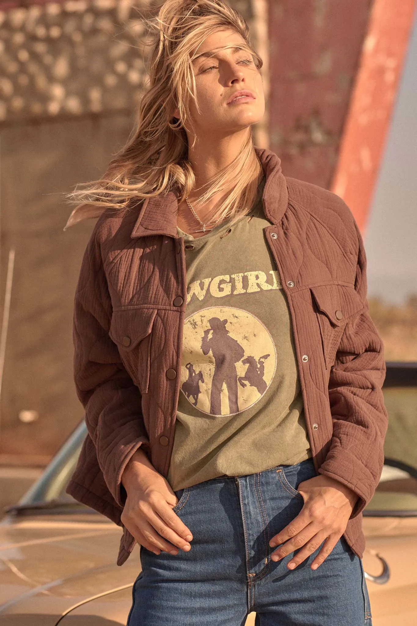 Cowgirl Distressed Vintage-Wash Graphic Tee