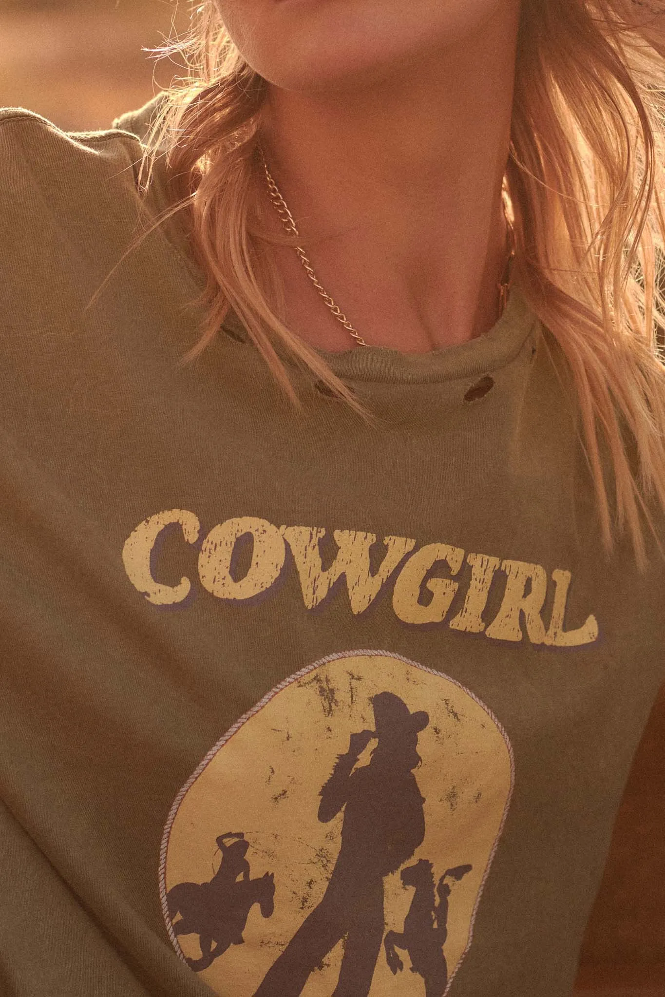 Cowgirl Distressed Vintage-Wash Graphic Tee