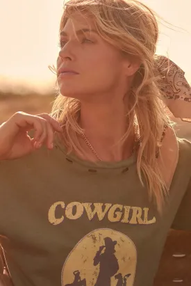 Cowgirl Distressed Vintage-Wash Graphic Tee