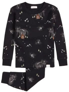 Comfy Petit Lem Night Sky Pyjama Set with Cozy Cabin Print