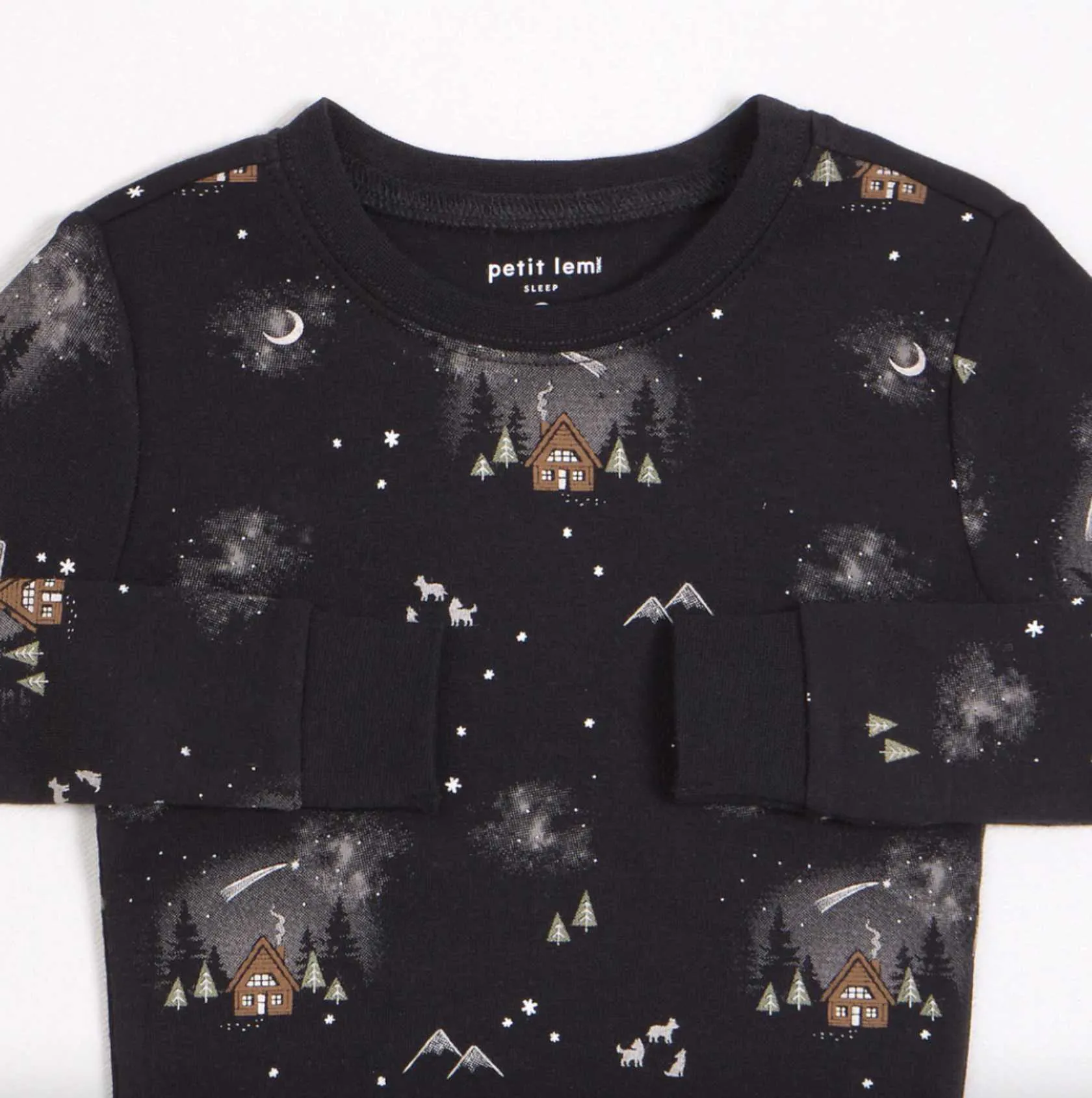 Comfy Petit Lem Night Sky Pyjama Set with Cozy Cabin Print