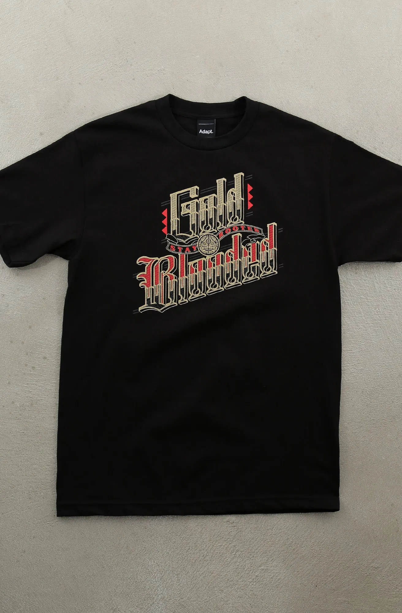 Cukui X Adapt :: Gold Blooded Roots (Men's Black Tee)