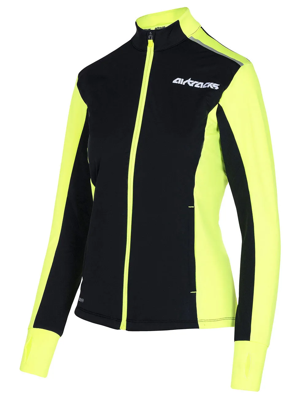 Damen Winter Fleece Laufshirt Langarm Thermo Running Sweatshirt Pro Line Schwarz-Neon Setprodukt