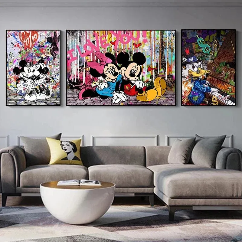 Disney Graffiti Cartoon Mickey Mouse and Donald Duck Canvas Paintings Art Prints