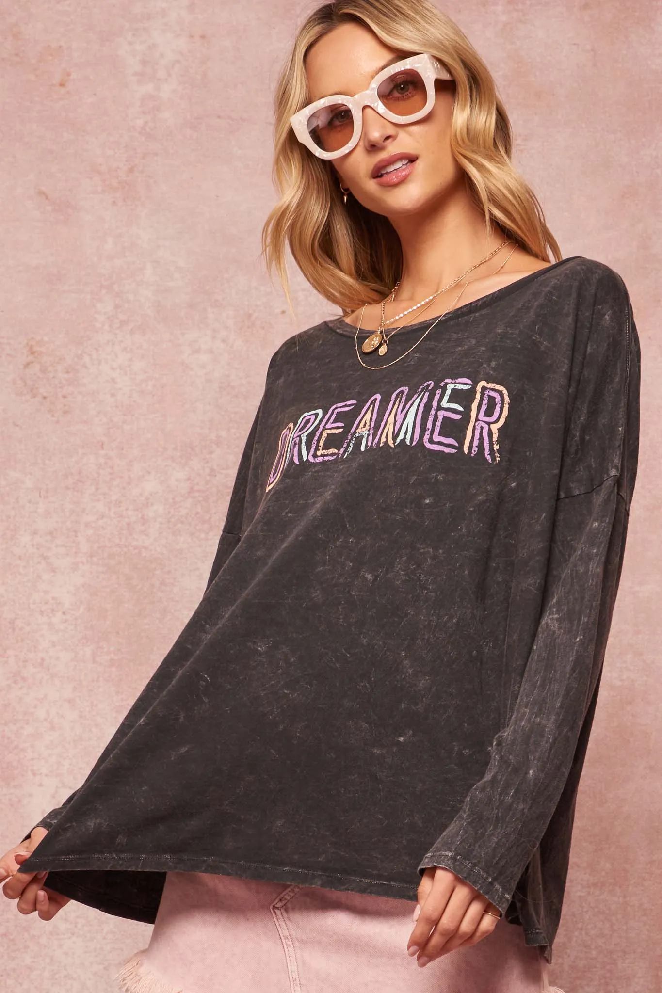 Dreamer Vintage-Washed Long-Sleeve Graphic Tee