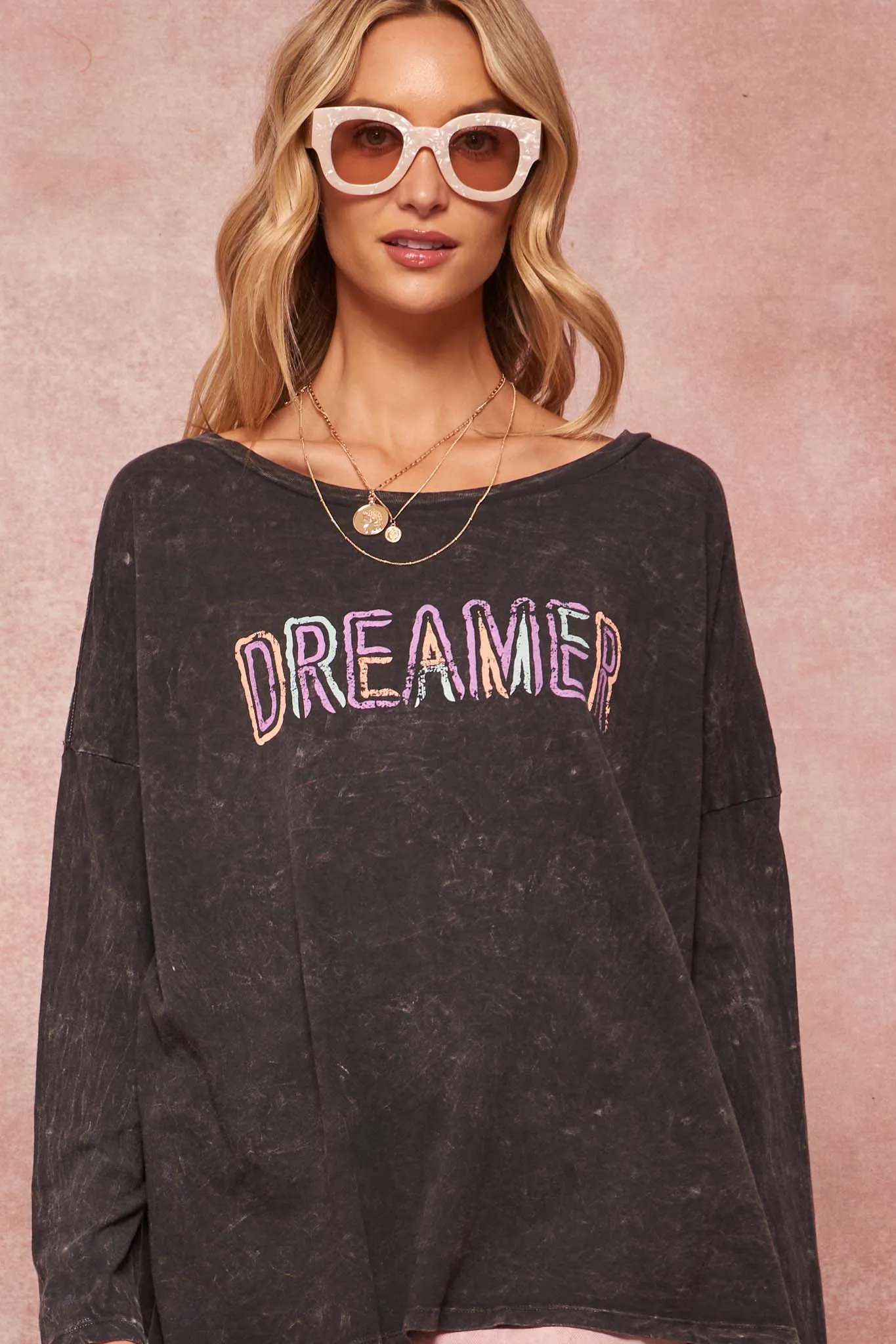 Dreamer Vintage-Washed Long-Sleeve Graphic Tee