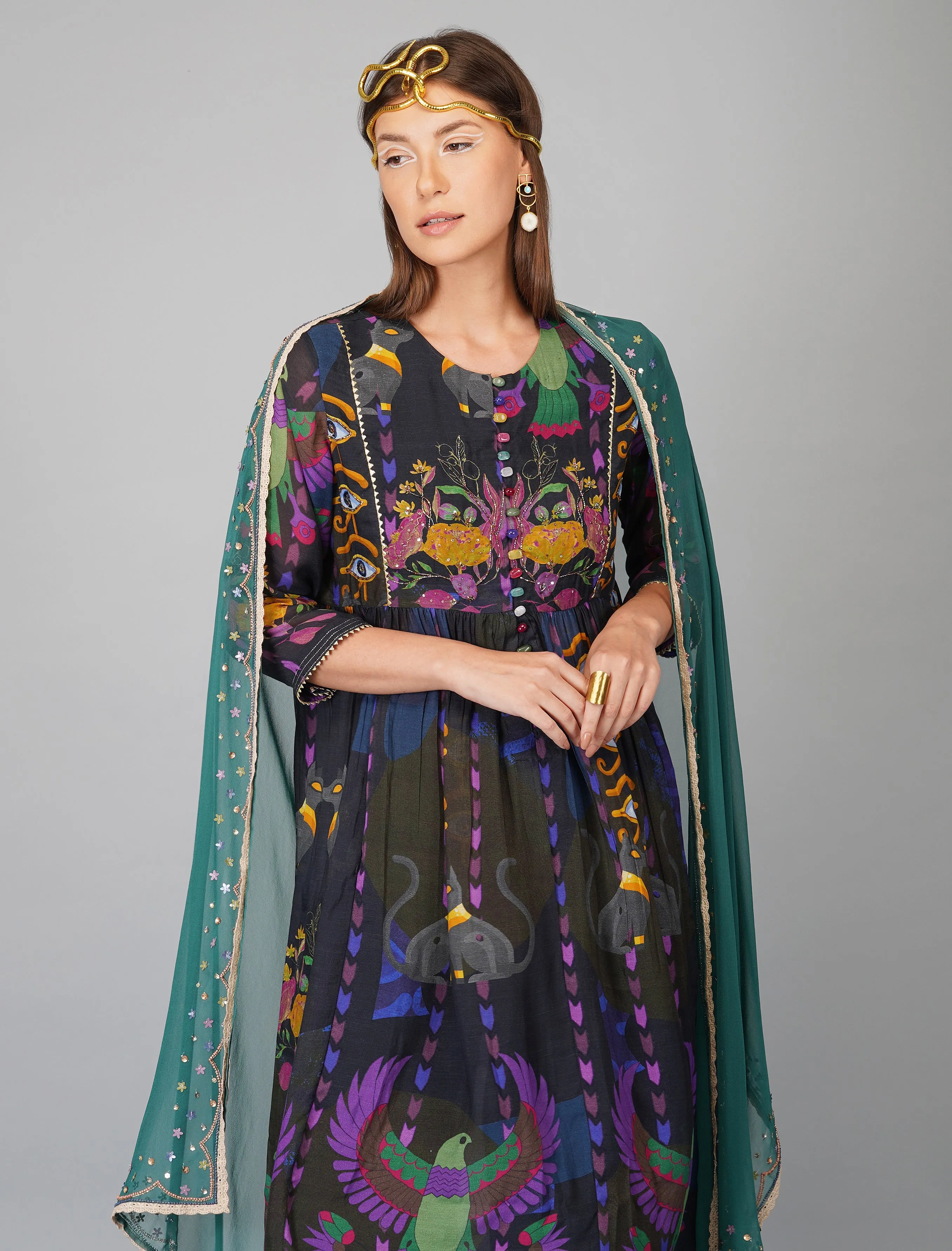 EGYPTIAN PRINT ANARKALI SET