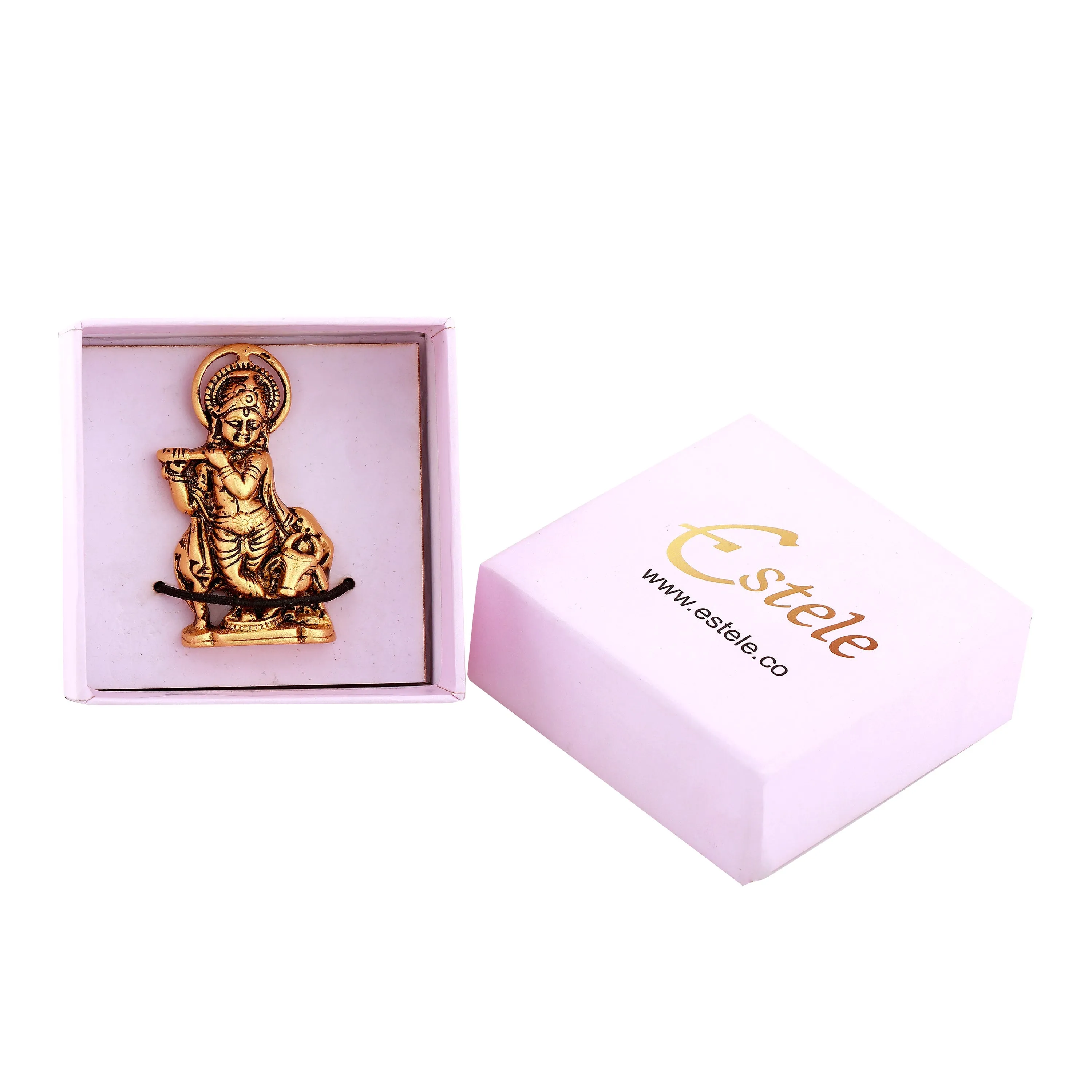 Estele Gold Plated Antique Spiritual Lord Krishna Idol for Home/Car Decor.