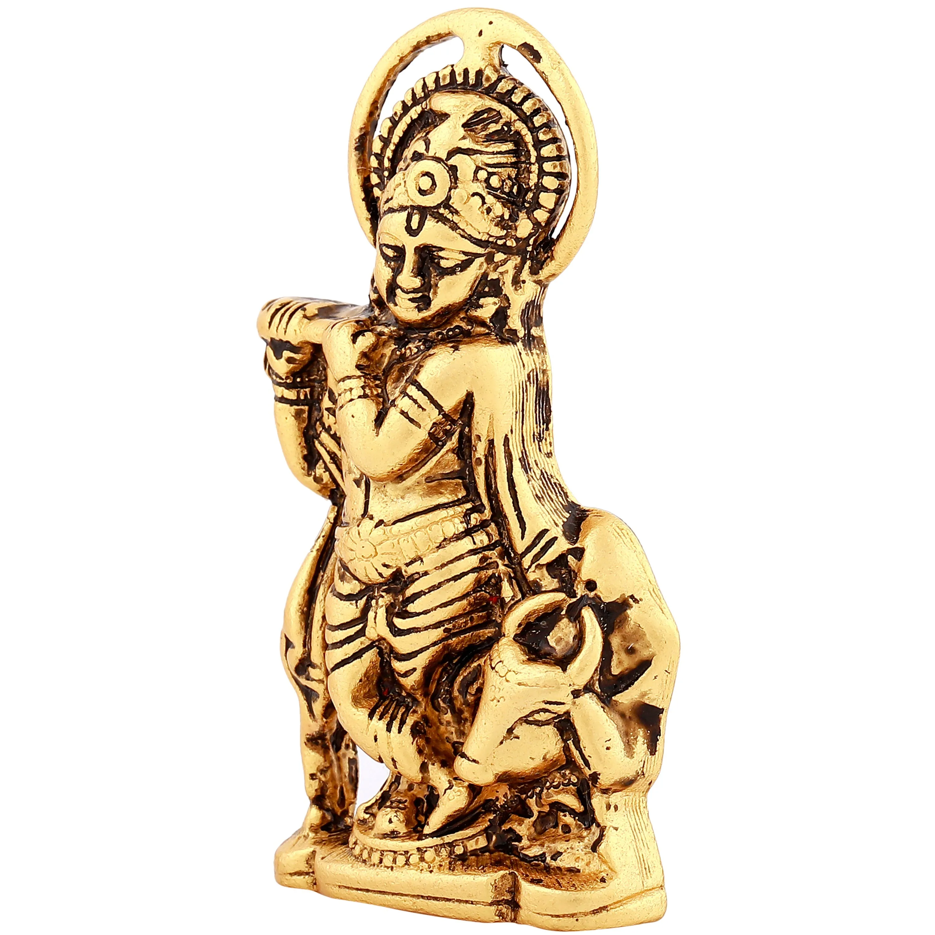 Estele Gold Plated Antique Spiritual Lord Krishna Idol for Home/Car Decor.