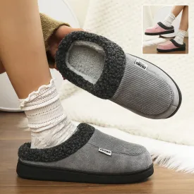 Fashion Solid Striped Cotton Slippers Winter Warm Indoor Bedroom Floor Slipper For Couples Non-slip Thick Sole House Shoes