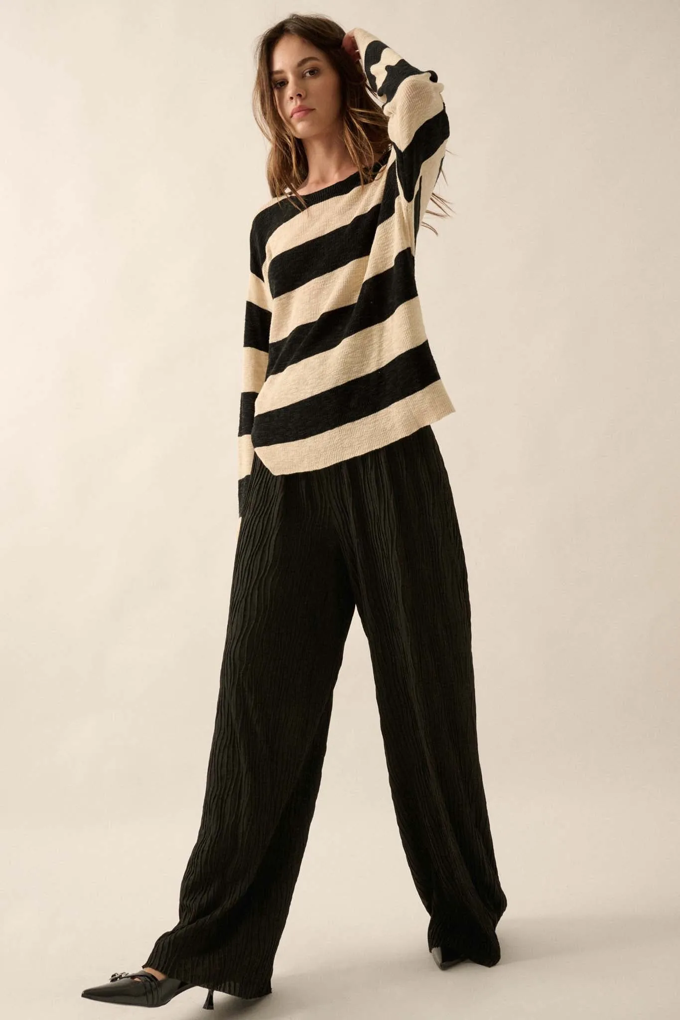 Flow Me Away Wavy Ribbed-Knit Wide-Leg Pants