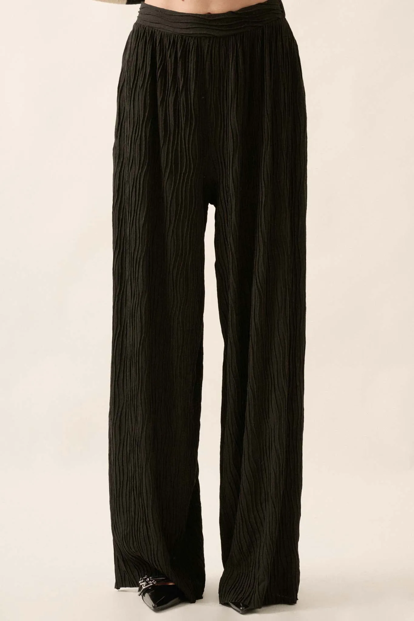 Flow Me Away Wavy Ribbed-Knit Wide-Leg Pants