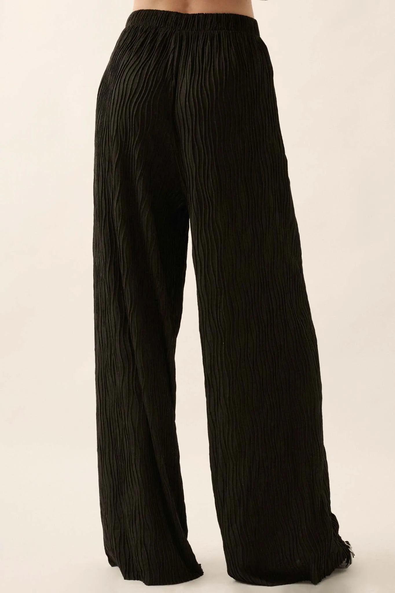 Flow Me Away Wavy Ribbed-Knit Wide-Leg Pants